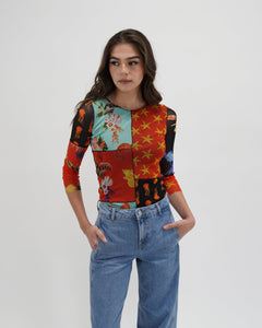 Fuzzi Ocean Patchwork Mesh Top