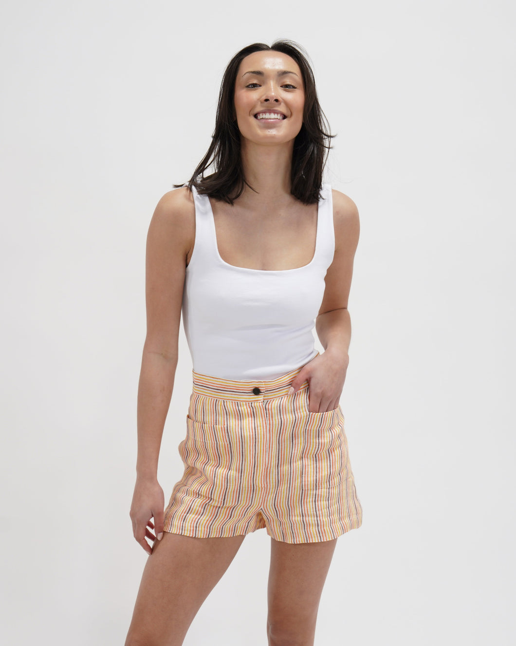 Three Graces London Striped Linen Shorts