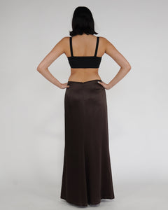 Chocolate Brown Satin Maxi Skirt