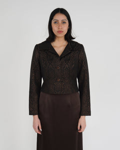 Chocolate Brown Brocade Cropped Jacket